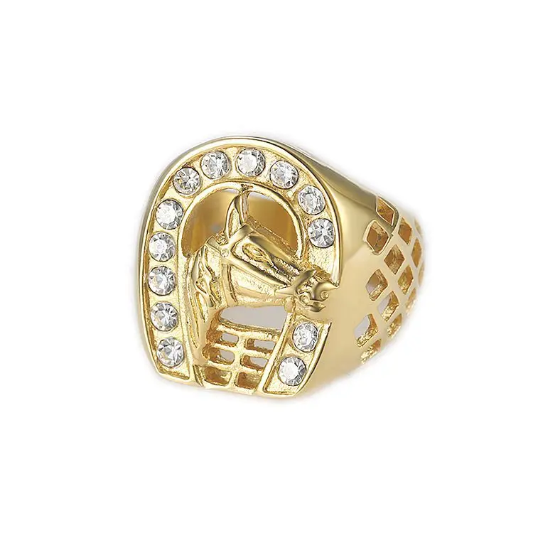 
2021 New Fashion Latest Designs Gold Plated CZ Horse Head Man Rings 