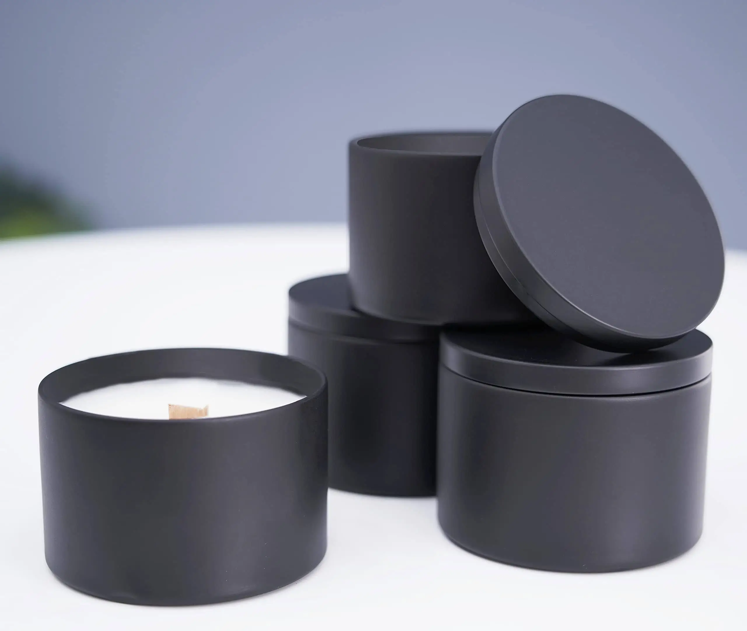 4oz 8oz 16oz tin cans for candles with lid Factory custom logo tin box matte black containers Metal Candle tins