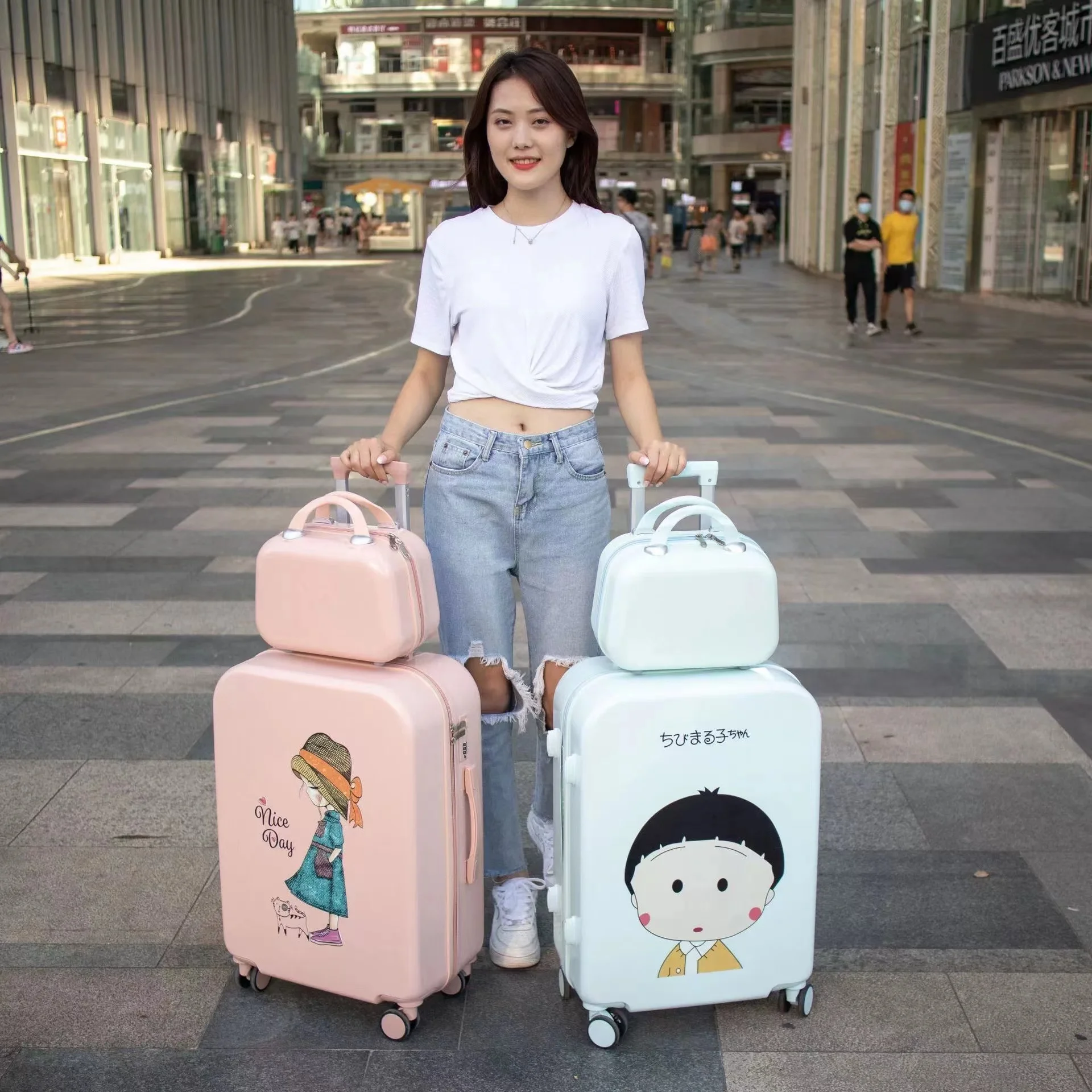 Personalized Fashion Full Printing ABS PC cartoon Travel Suitcase 2 piece Trolley Hard Case Luggage set