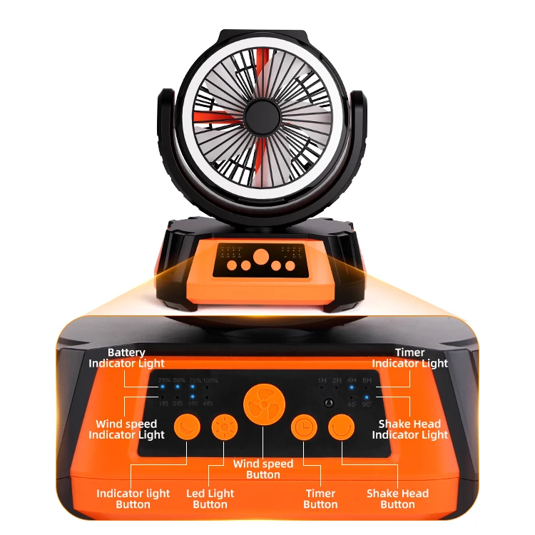 Portable 20000mAh Rechargeable Outdoor Camping Fan USB Table Fan With LED Light And Power Bank For Tents