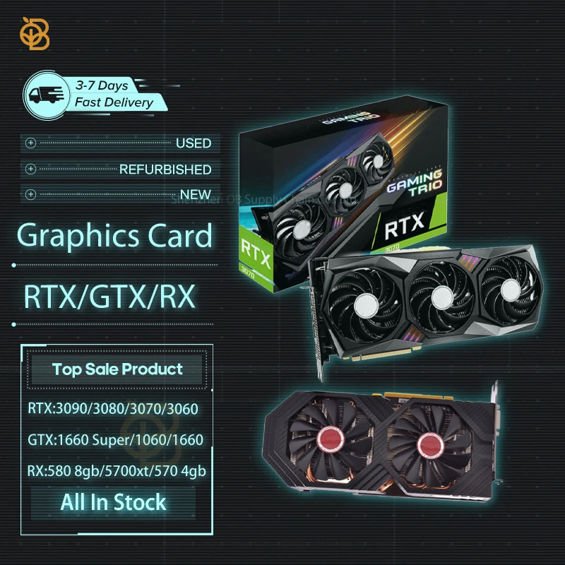 In Stock Used New Product RX 580 570 6600 6800 RTX 3090 3080 3070 GTX 1660 1060 1070 1080 Graphic Card