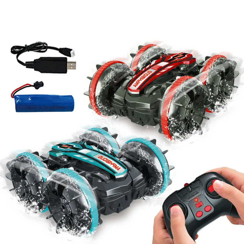 New Arrival Amphibious RC Drifting Remote Control Car 180 Degree Double Flip Design Stunt Car for Children