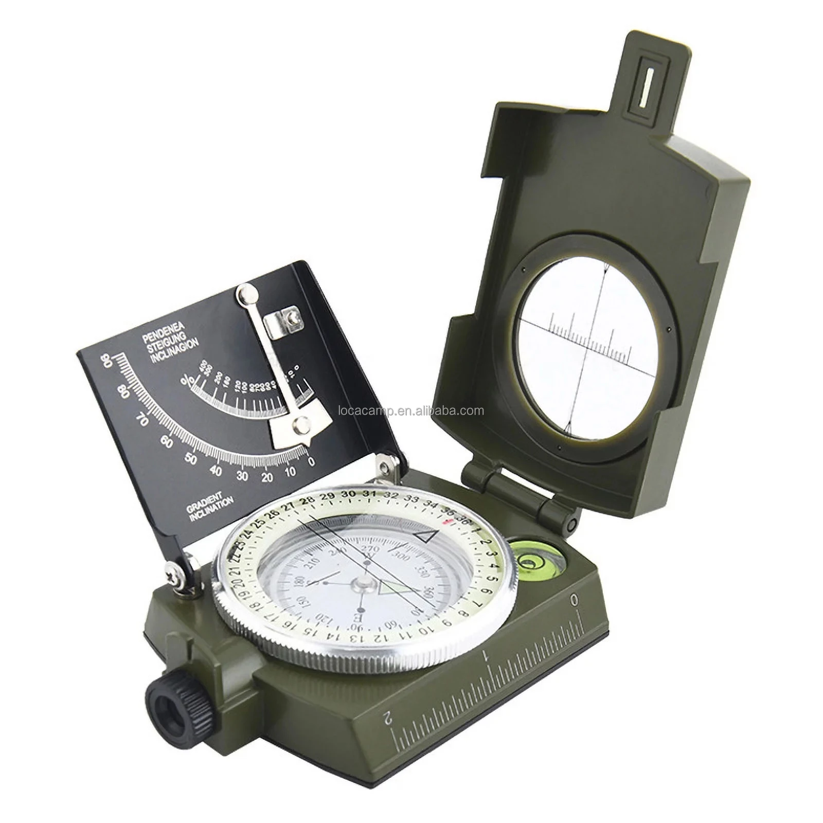 Olive Color Portable Metal Foldable Compass Prismatic Lensatic Sighting Clinometer Survival Hunting Hiking Handy Pointer Display