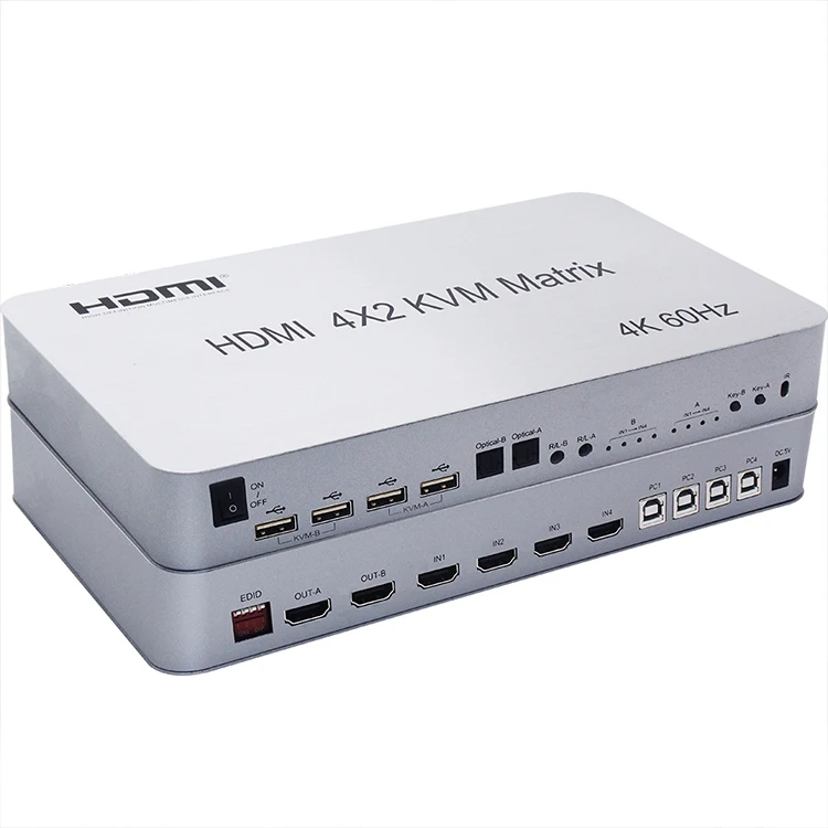 HDMI KVM коммутационный сплиттер 4 в 2 выход двойной независимый аудио компьютер главный ноутбук четыре in и два