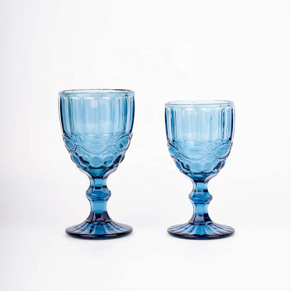 super march hot sale Lead-free embossed Vintage Blue Green Pink Wine Glass