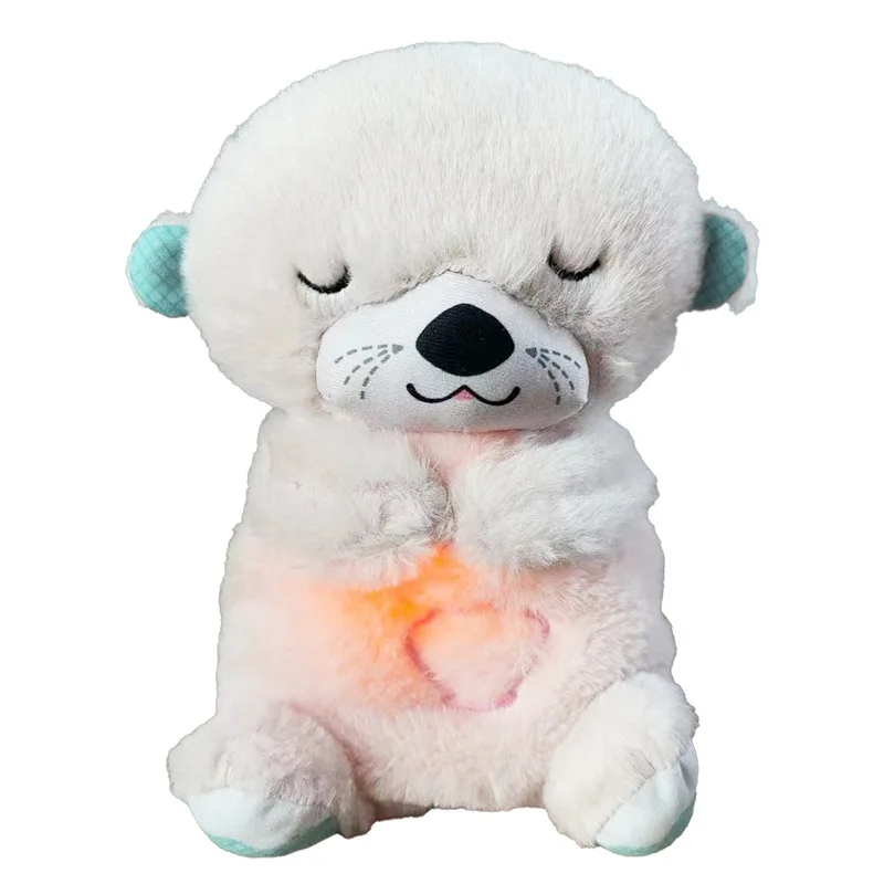 Small Cute Otters Bear Teddy Bear Stuffed Animal Toy Soft Soothing Sleepable with Breathe Music PP Cotton Filled to Accompany