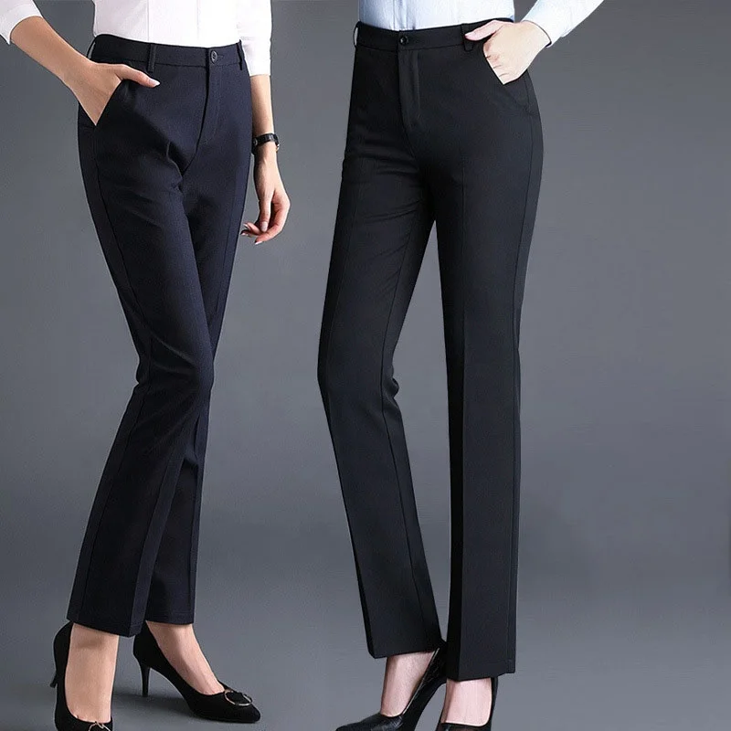 Womens Stretch Formal Suit Pants Khaki Straight Leg Cargo Trousers Slim Fit Office Work Slacks Business Attire Dress Pants