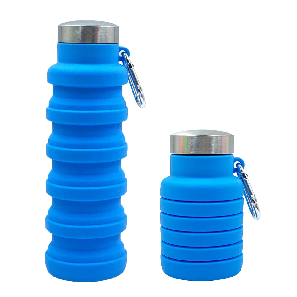 Wholesale Cheap Travel Camping Folding Silicone Water Bottle Foldable Accordion Silicone Folding Collapsible Water Bottle