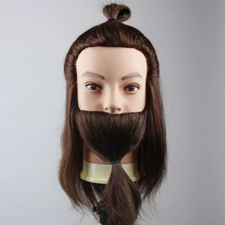 100% Human Hair Male Manikin Doll Mannequin Training Head with Beard
