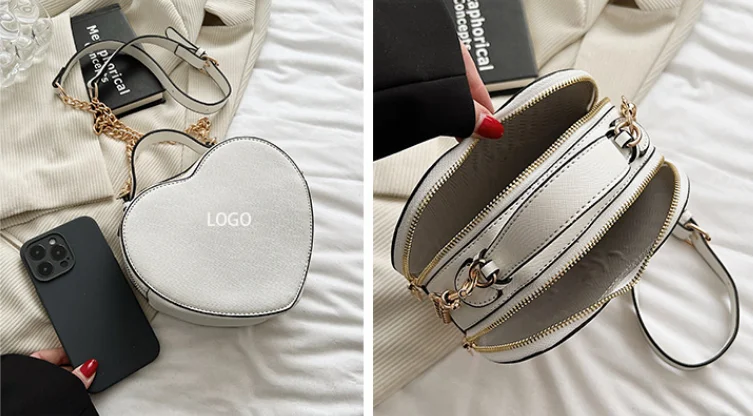 2024 NEW YCH pu Bolsos De Mujer Ladies heart shape Purses Handbags double zipper Women chain cross body messenger Hand Bags