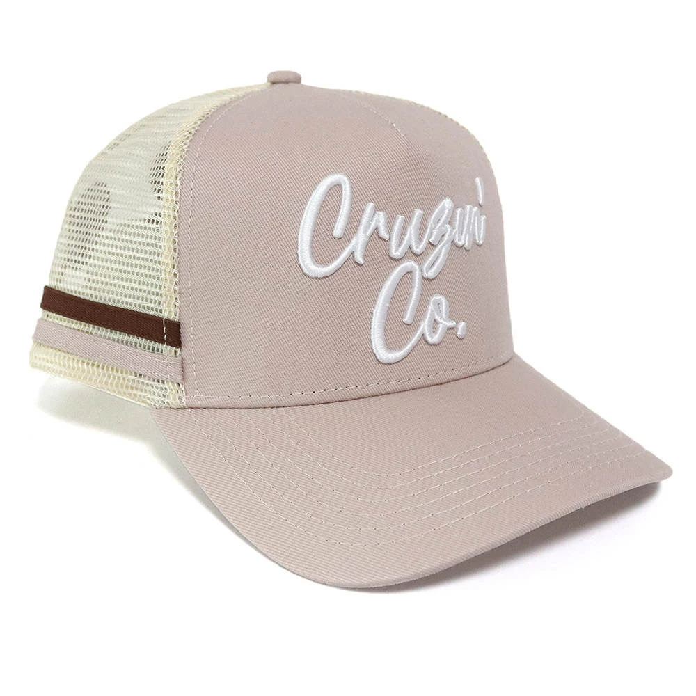 custom logo 5 panel 3D embroidery pony tail mesh snapback 2 stripes Australian country trucker cap hat for women girls