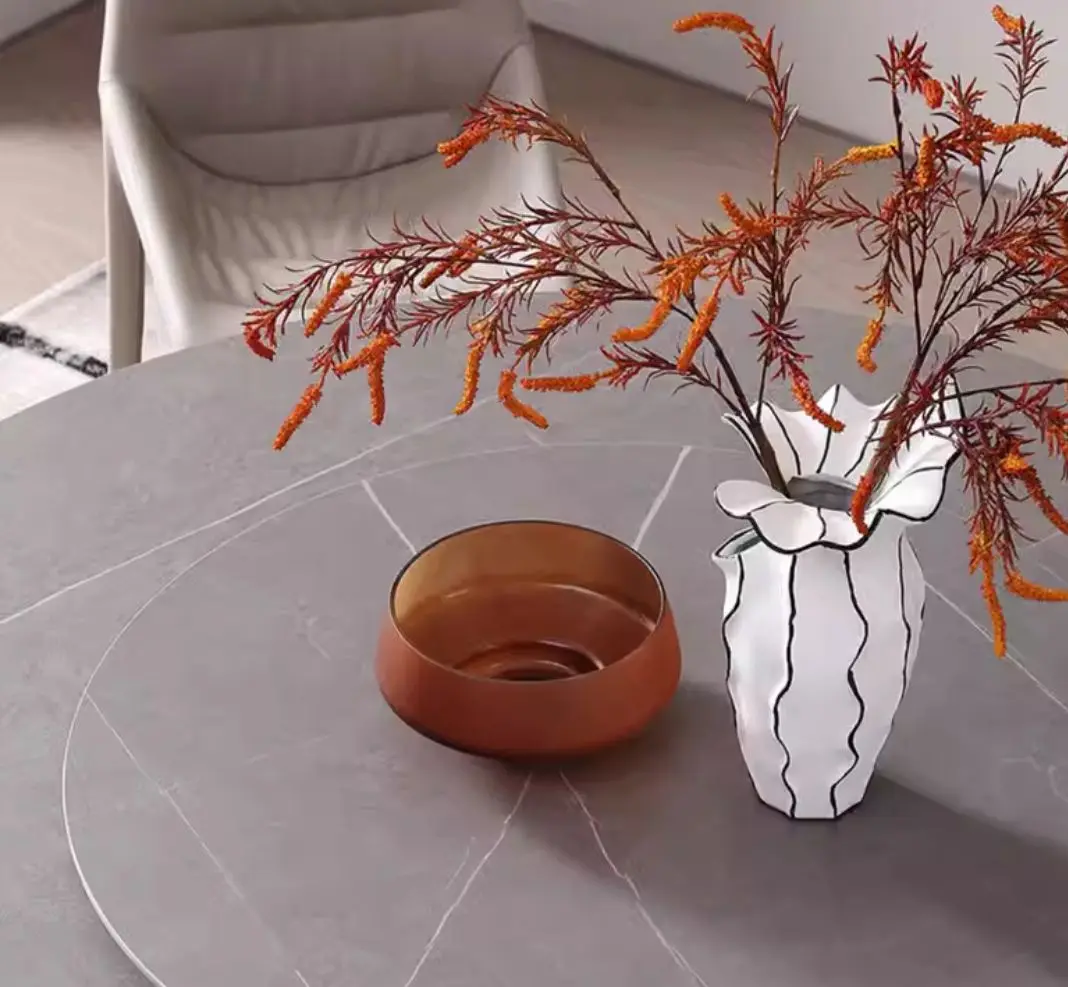 Italian very simple rock plate dining table and chair combination simple modern round table small household with turntable table