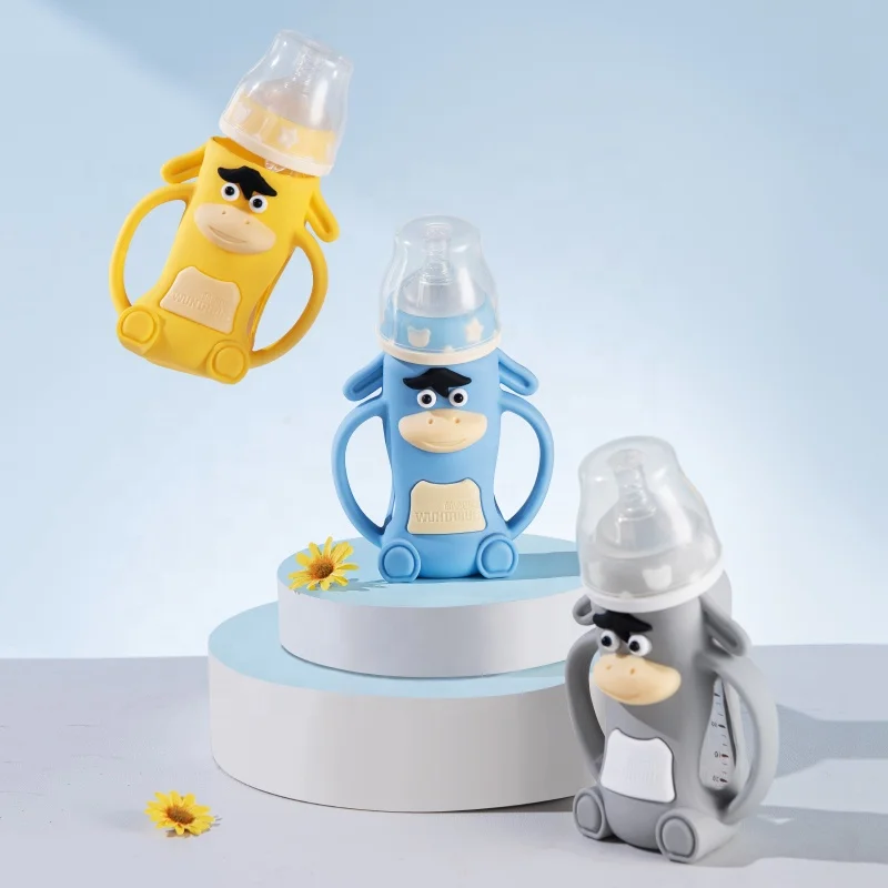 High borosilicate glass baby feeding bottle with cute Silicone coat  Wundrbus brand supply