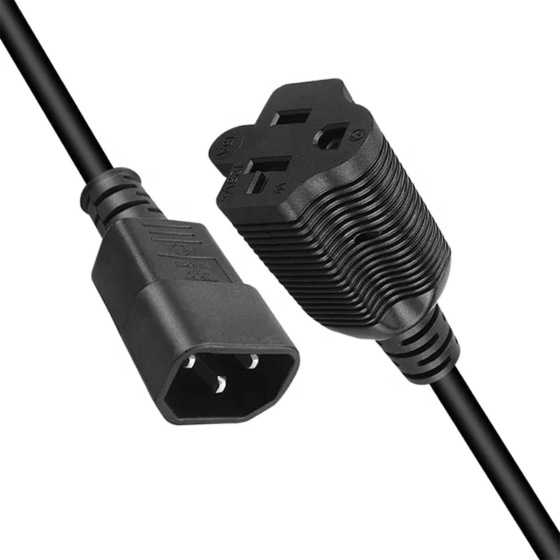 C14 to 5-15R/5-20R Comb AC Power Cord,2-in-1 C14 15Amp to T Blade 20Amp AC Cable Converter, IEC 3Pole Plug to USA Female Nema 5-