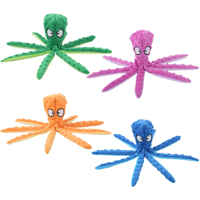 Factory Made Squeaker 4 Color Pet Dog Plush Dog Toy Octopus With Squeaker