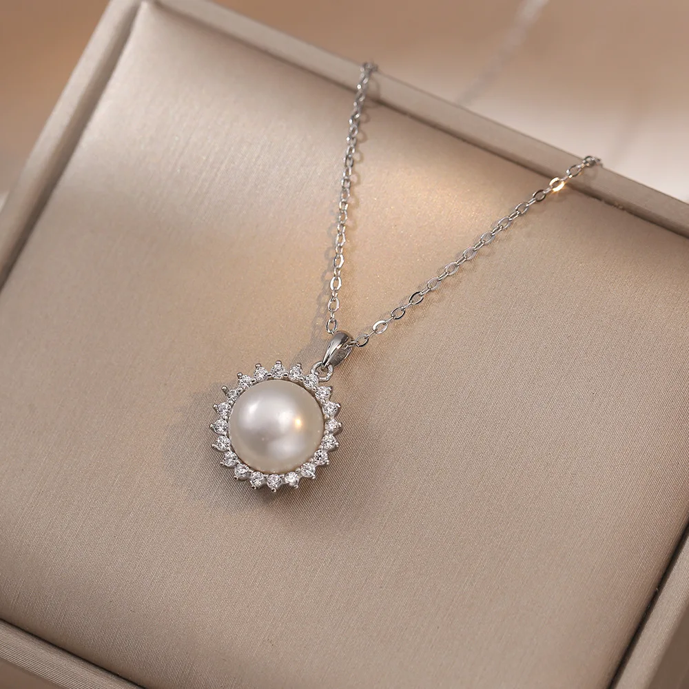 YZ Jewelry Zircon Sets Jewelry Set Silver 925 Sterling Elegant Women Silver Round Fresh Water Pearls Jewelry Set