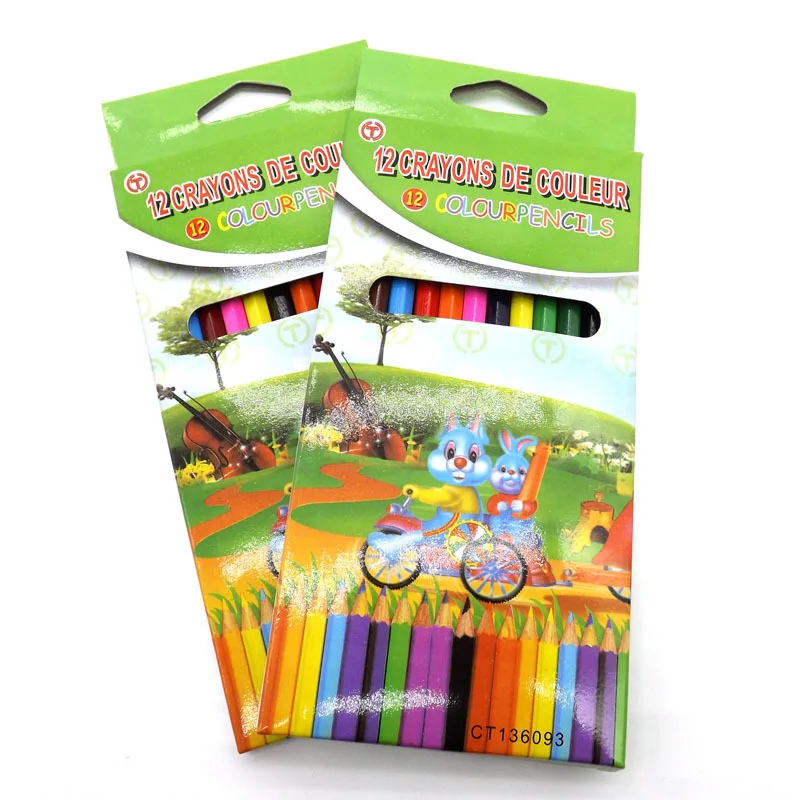 Wholesale custom student wooden color lead 2.8mm hexagonal drawing color pencil with color box packaging