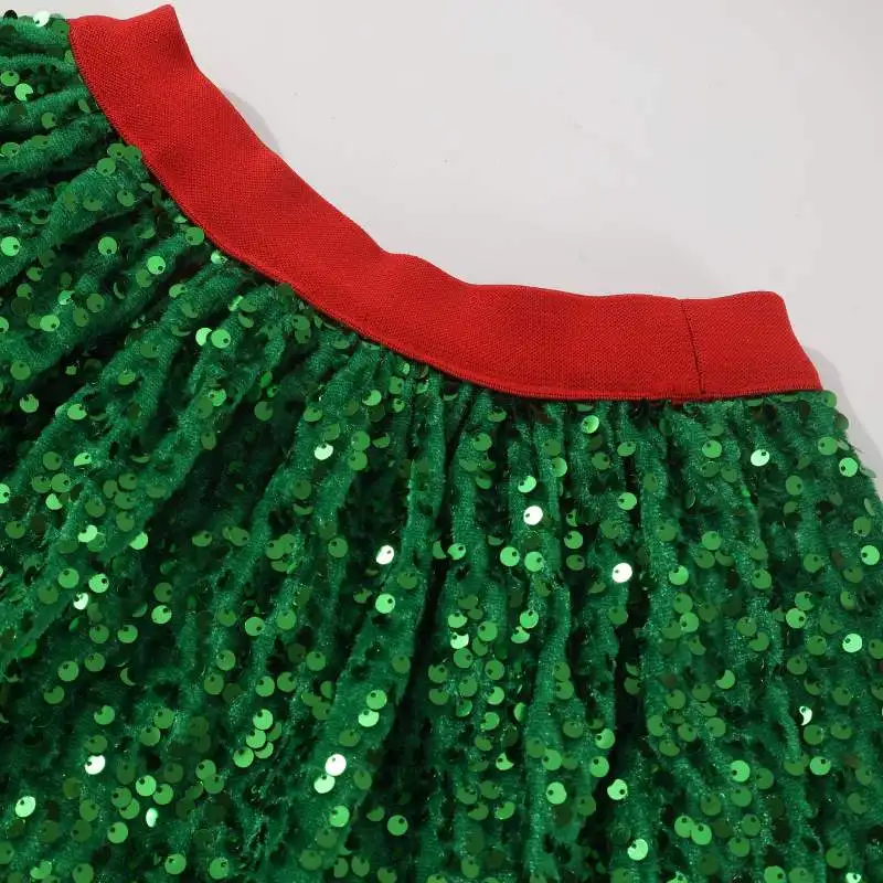 2024 New Style Christmas Green Baby Girl Sequin Tutu Skirt Wholesale Dance Performance Tutu For Children