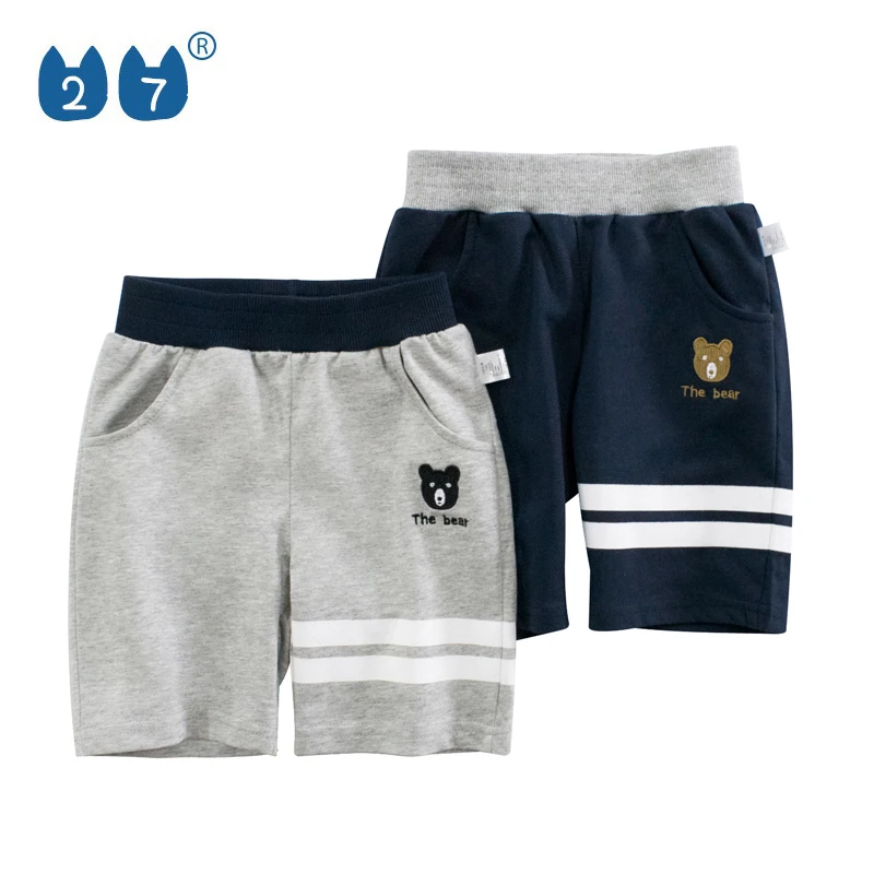 2022 Summer Kids Boys Cotton Elastic Waistband White Stripes Comfortable Casual Shorts