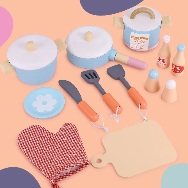 2021 New Pretending Fruits Vegetables Cutting Blue Wooden Big Kitchen Toy children furniture sets