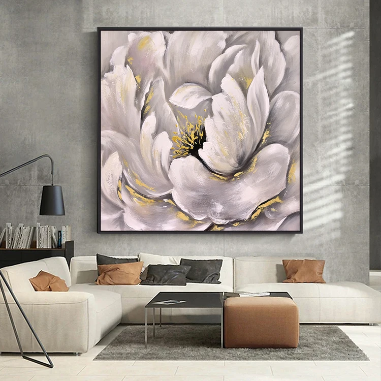 Handmade Modern Acrylic Canvas Artwork Beautiful White Floral Wall Art Flower Oil Painting