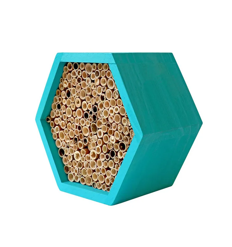 Hexagon Shape Wood Solitary Bee Hotel With Hook Bug Ladybird Garden Bee Keeping Nest House