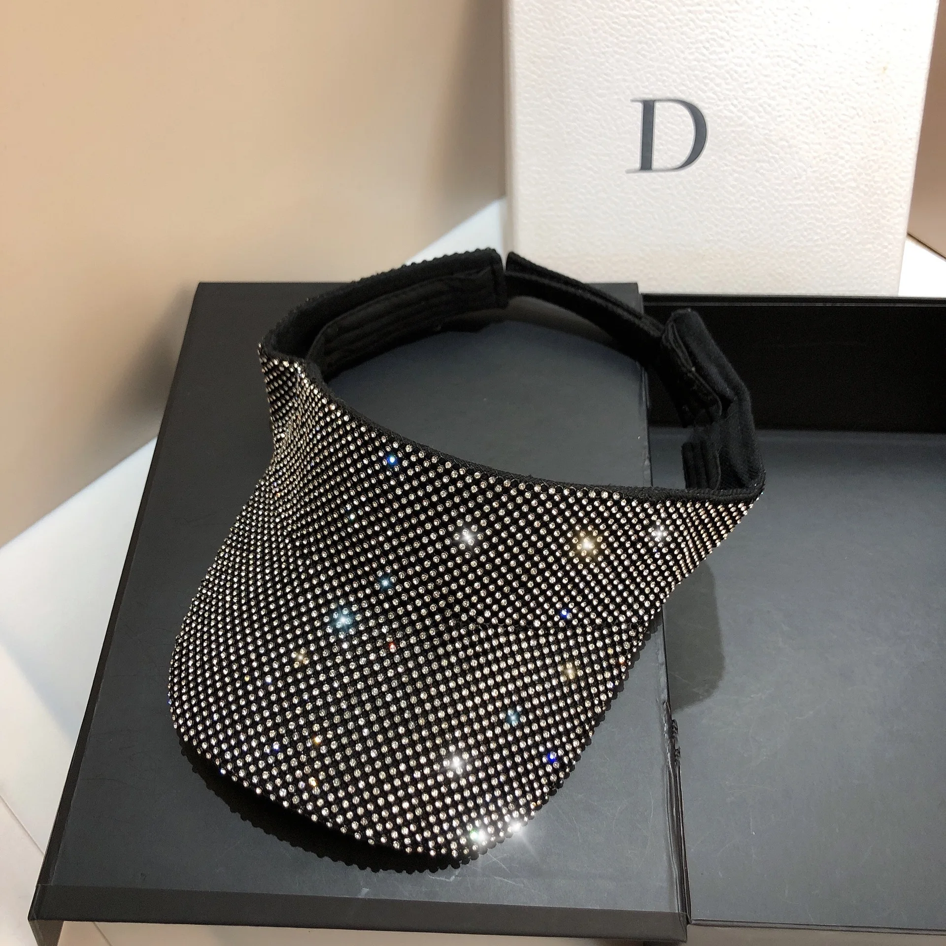 New Fashion Rhinestones Visor for Women Shiny Bling Designer Sun Cap