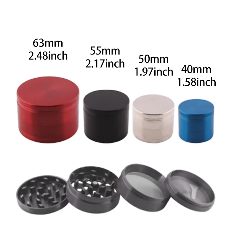 2024 Classic Custom Logo 40 50 55 63mm 3 and 4 Parts Zinc Tobacco Herb Grinder Cheap High Quality Metal Herb Grinder