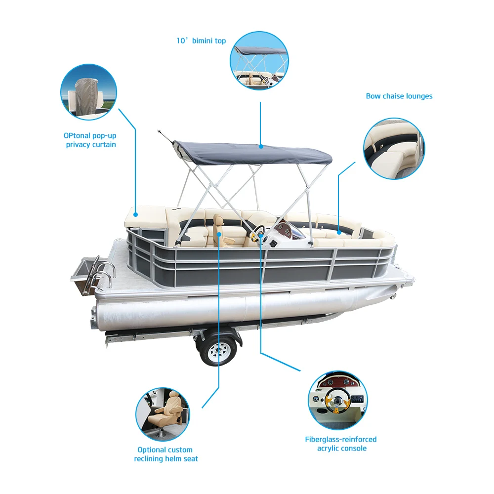 Kinocean 19ft Mini Outboard Aluminum Fishing Pontoon Boat Electric Engine Combo Set for Surfing and Outdoor Sports