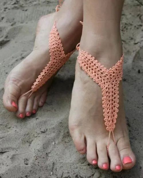 Crochet Girl Summer Barefoot Beach Sandals for Beach photos