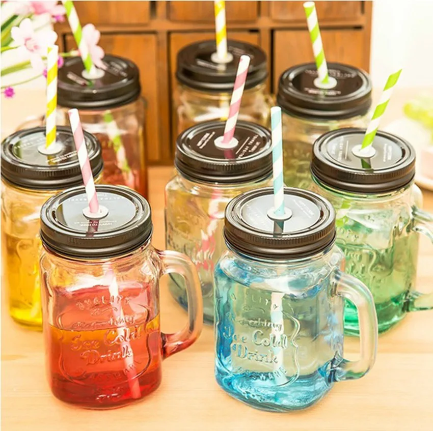 500ML 1 Gradient glass with straw handle creative juice cold drink retro rooster cup milk tea cup