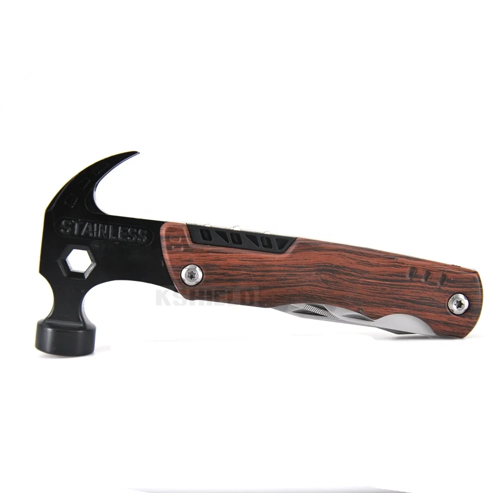 
Portable camping multi tool wooden handle mini multifunction 14 in 1claw hammer with screw heads 