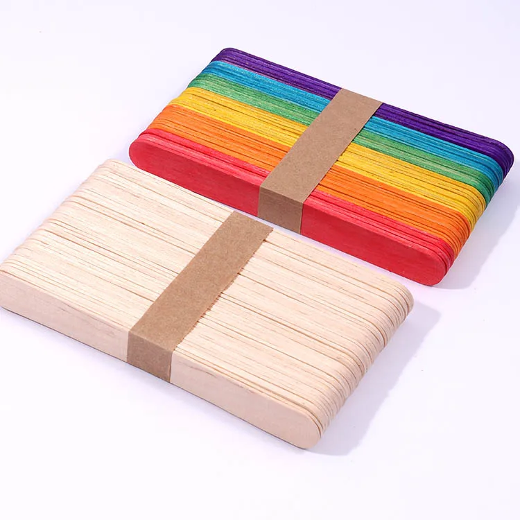 Foska Biodegradable Food Grade 18MM Width Rainbow Colorful and Natural Wood Craft Sticks for Popsicle Ice Cream Sticks