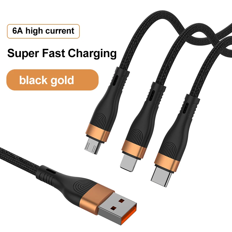 Заводской полностью совместимый usb-кабель для быстрой зарядки 6 А 3 в 1 Type c для Apple, Android, huawei