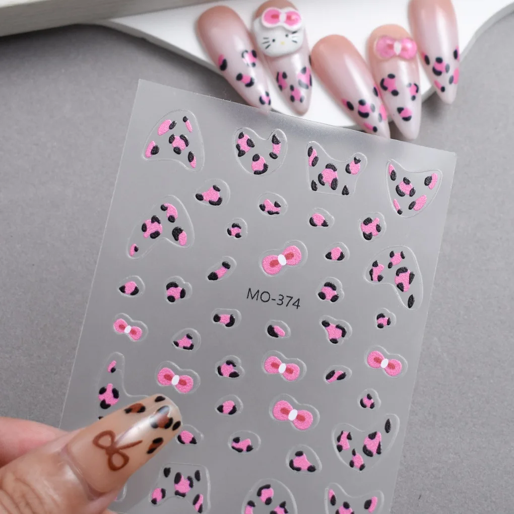 New French Gradient Leopard Kt Relief Sweet Cool Style Summer Black Skin Kitty Cat Bow 2D 3D Nail Sticker