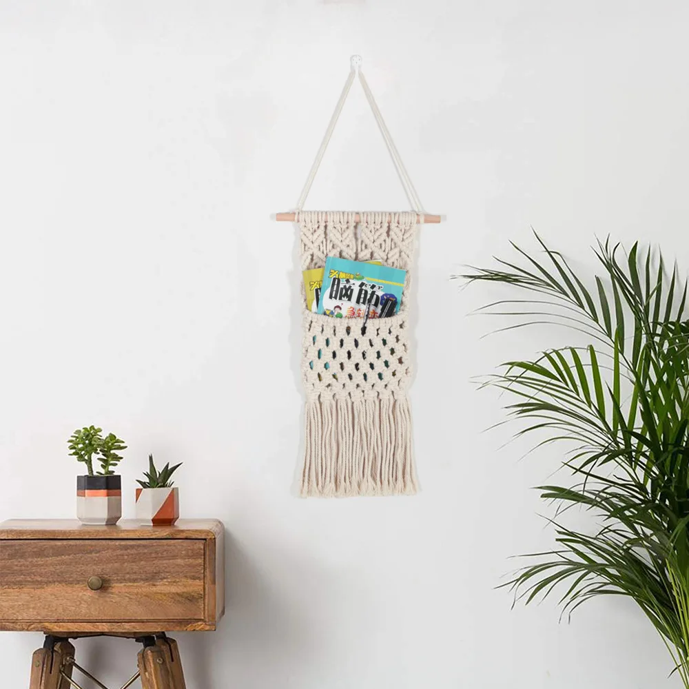 Boho luxury home wedding tassels decor handmade cotton woven macrame wall bag hanging tapestry