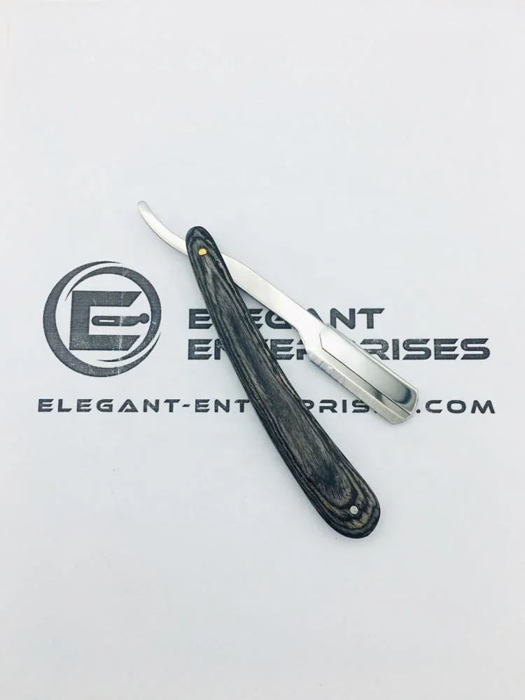High Quality Straight Shaving Razor with wood handle, Black Pakka wood handle barber razor with custom brand name