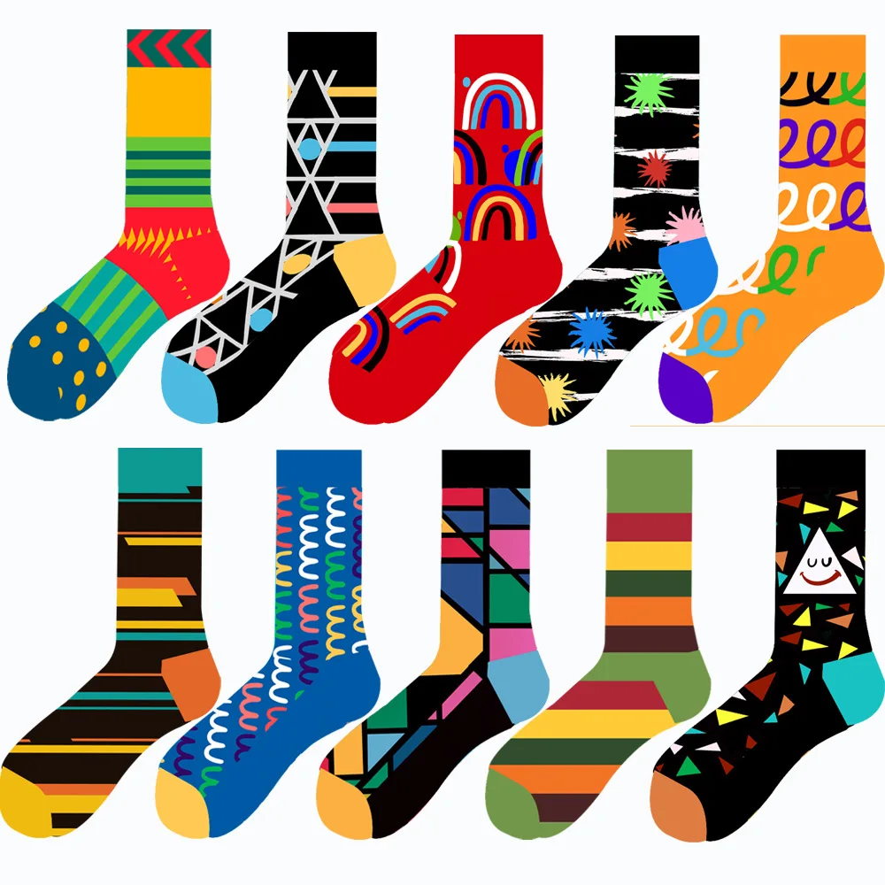 Autumn Winter Custom Print Geometric Fruit Socks Street Fashion High-Crew Astronaut Tube Socks with Logo Pattern