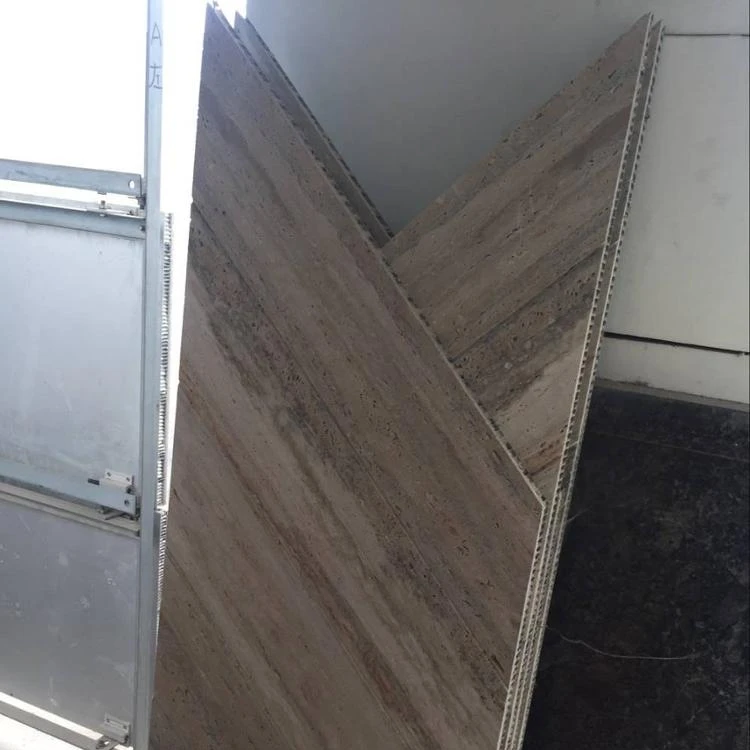 Flexible thin stone silver  travertine  aluminum honeycomb sandwich panel ceiling wall tiles
