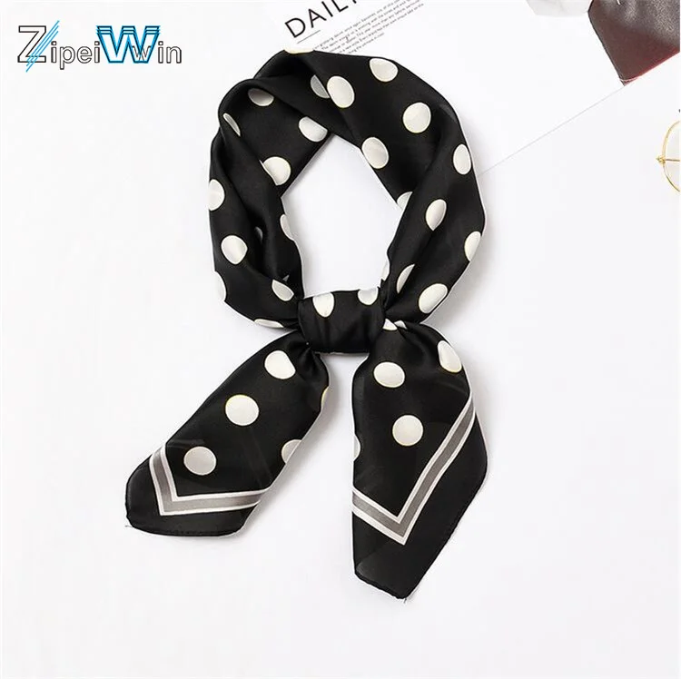 ZP Chinese Wholesale Unique Design Red Polka Dot Print Square Satin Silk Scarf