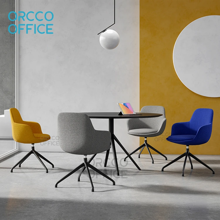 Modern leisure Nordic style leather fabric aluminum base leather cafe reception waiting conference swivel visitor chair