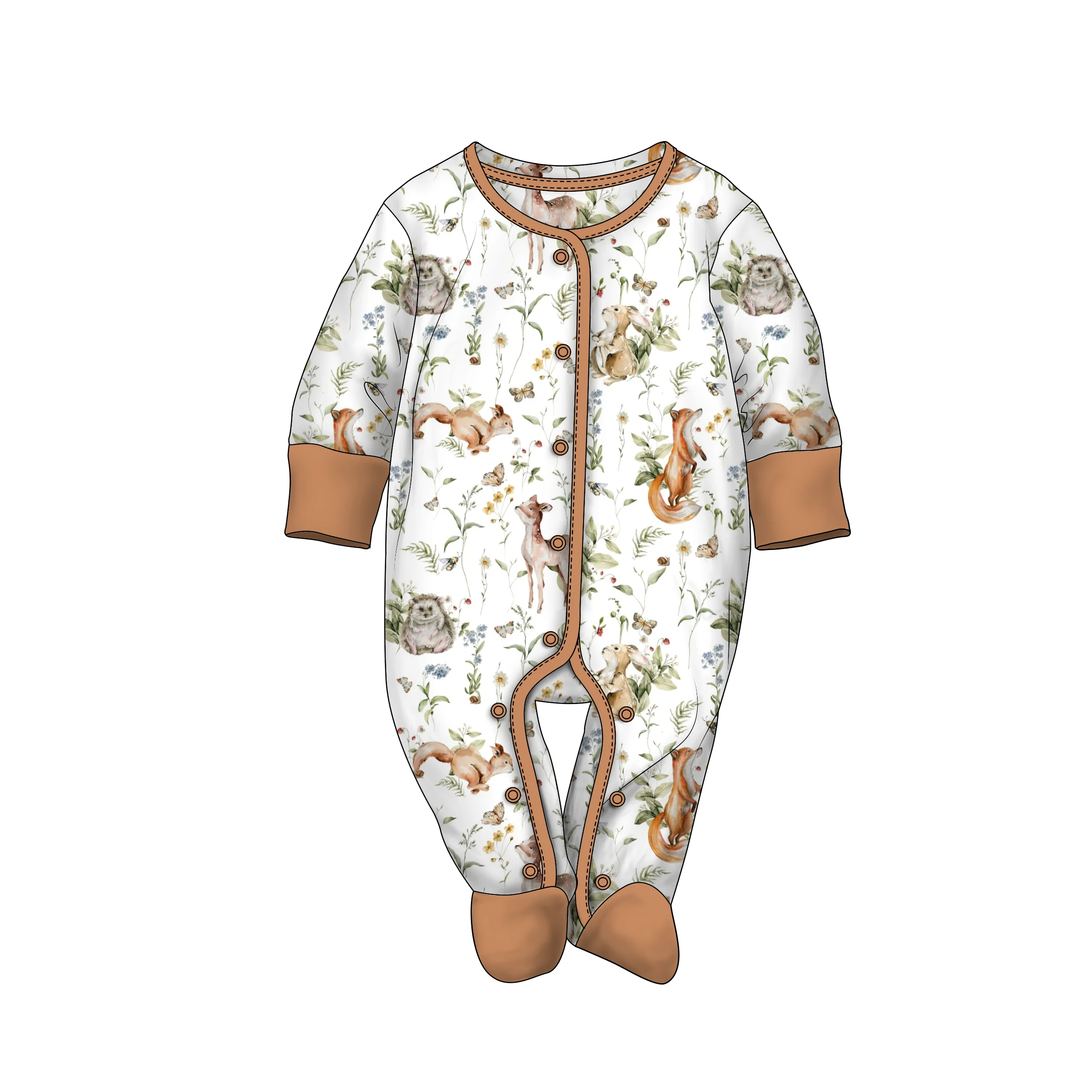 New Hot Custom Baby Clothes Long Sleeves Bamboo Viscose Cotton Spandex Newborn Baby Onesie Blank Snap Button Baby Rompers