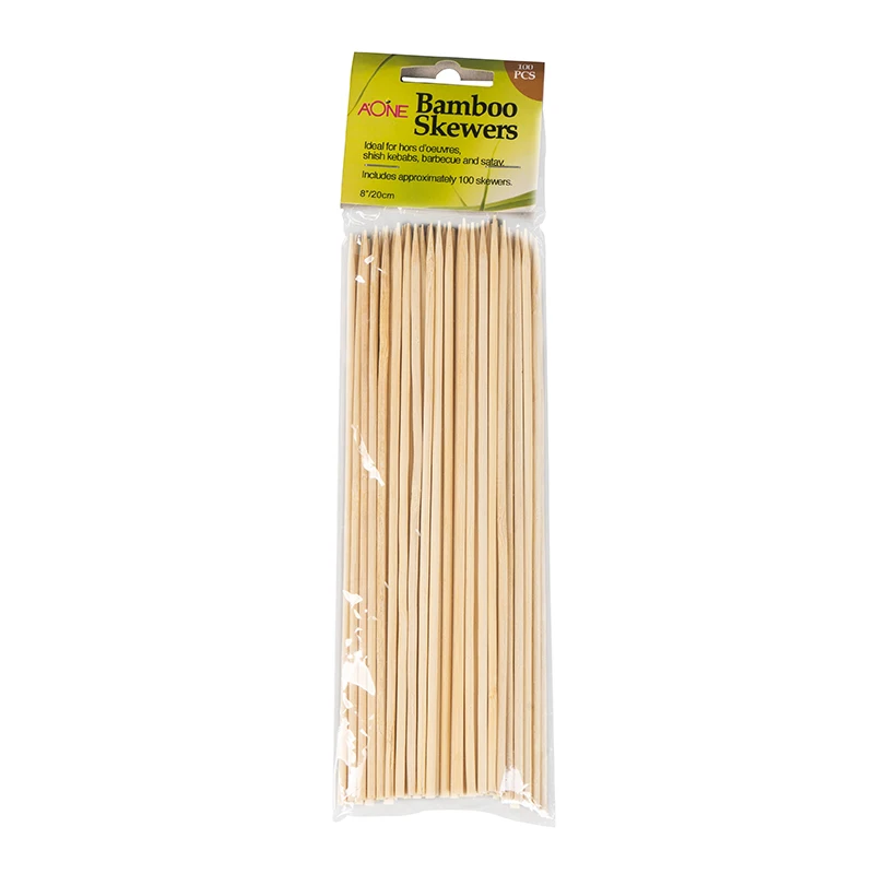 3x250mm Natural Round Skewer Bamboo Sticks For Bbq, 100 PCS in polybag