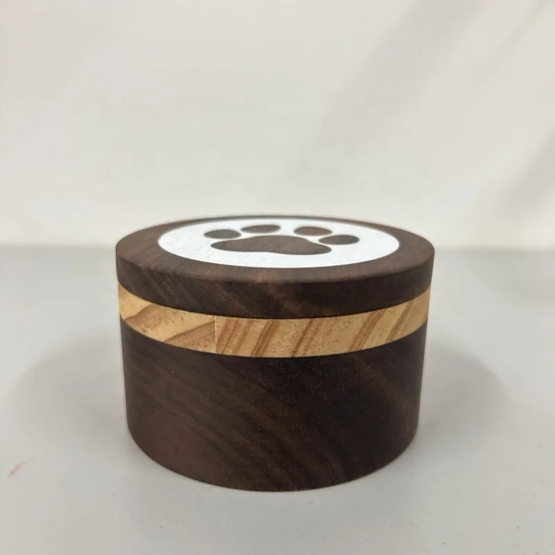 Black walnut Cylindrical wooden pet urns pet keepsake wooden cremation urns funeral box small animals hair collection box