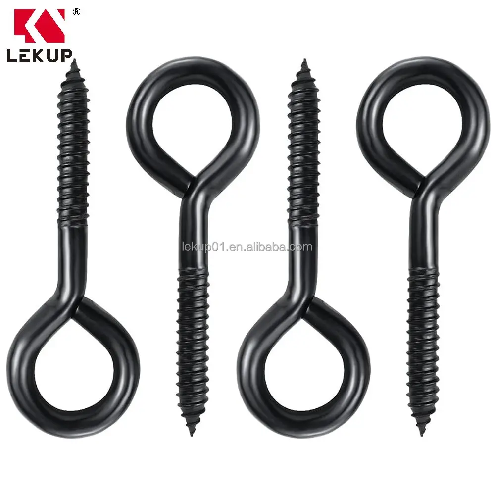 Premium Steel Wood Screw Self Tapping Eyelet Screw Eye Bolts 700LBS 6 Inch Heavy Duty Black Screw Eyes Hooks