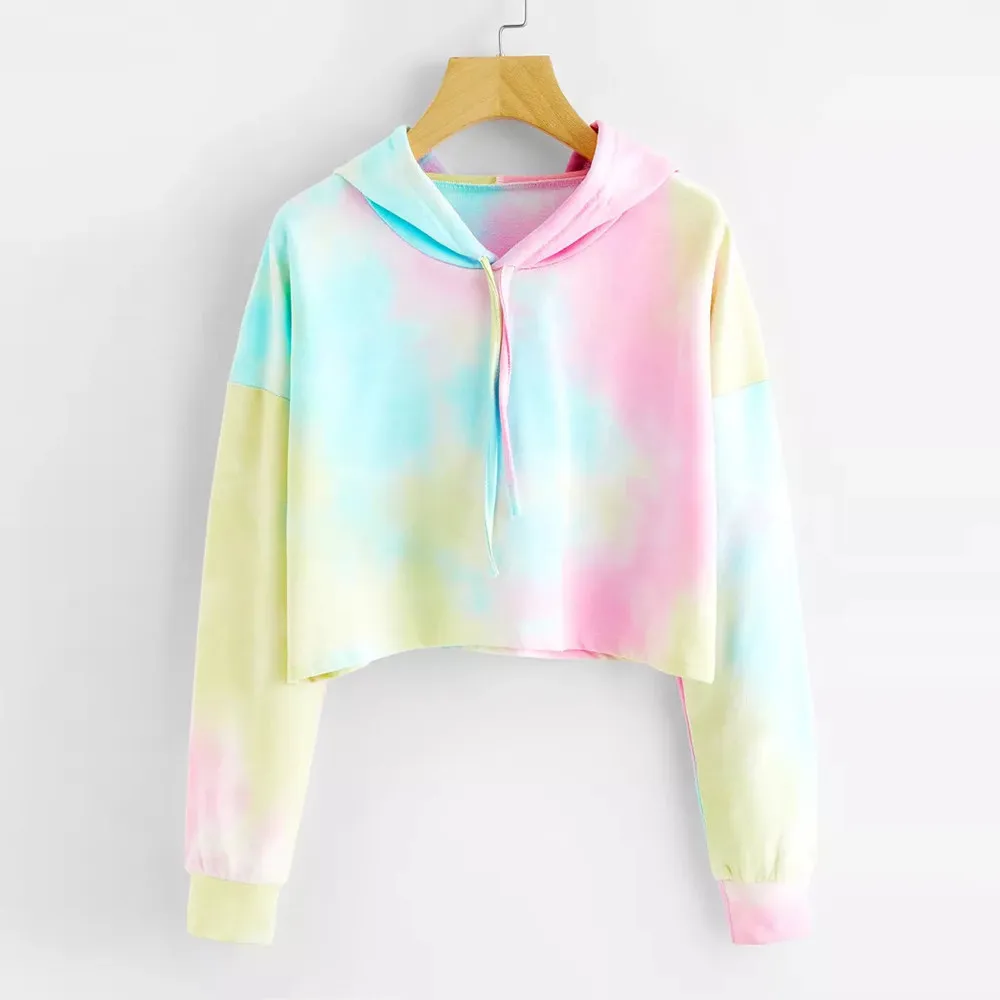 
Wholesale Sweat Suits Lady Sweatshirt Sudadera Para Mujer Streetwear Clothes Colorful Cropped Pullover Tie Dye Hoodie For Women 