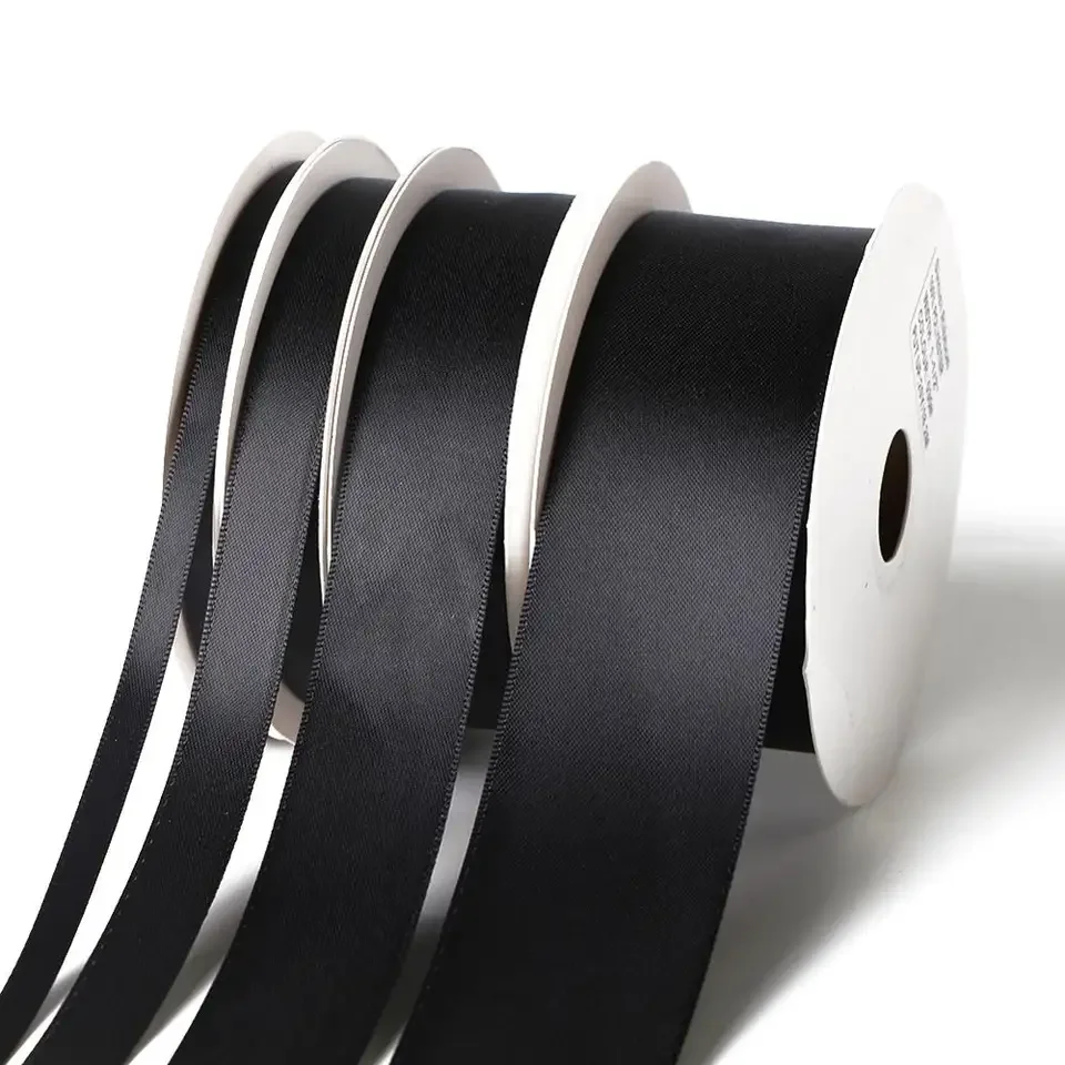 6-50mm cut/embossed edge 100% polyester gift satin ribbon double sided custom satin ribbon roll wholesale for packing