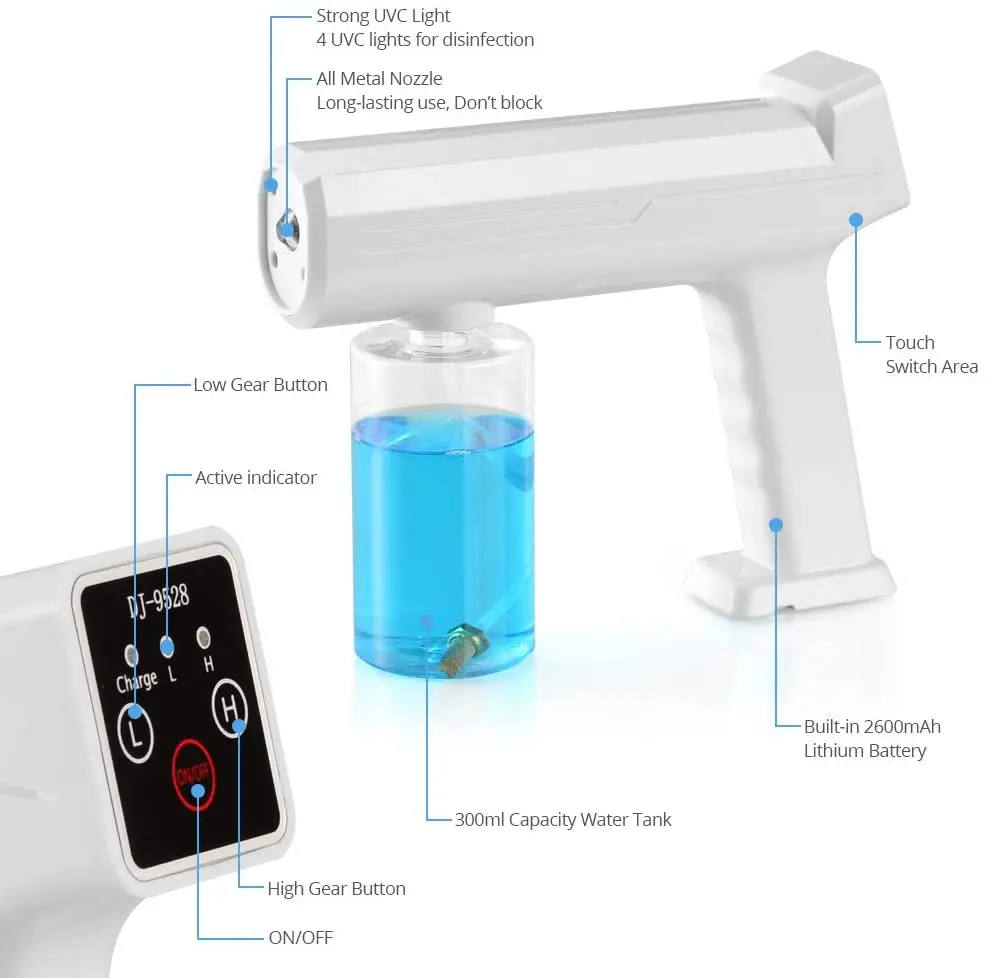 
Steam Gun Handle Nano Ultra Fine Aerosol Sprayer with Blue Light Upgraded Wireless Charging 300ML 