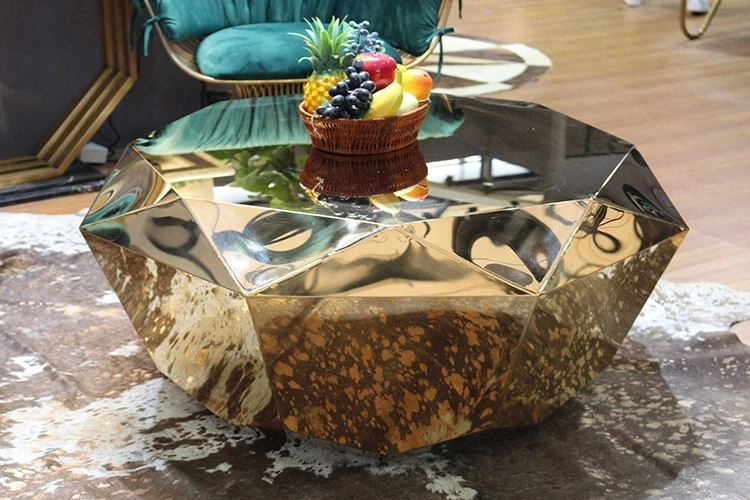 luxury polished Italy design electroplating gold crushed diamond coffee table