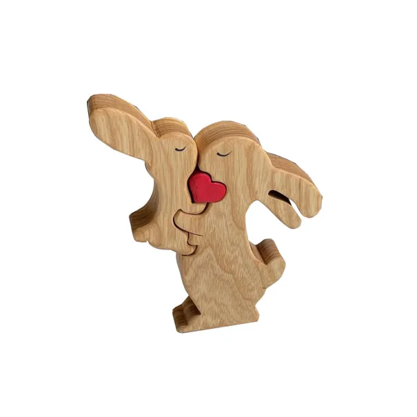 Wooden Rabbit Family Puzzle Bunny Family father mother baby Wooden Puzzle, 4 in 1 set,  Wooden Hare Family  Puzzle Decoration